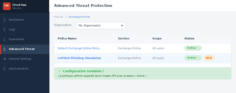 Trend Micro - Politique créée avec succès