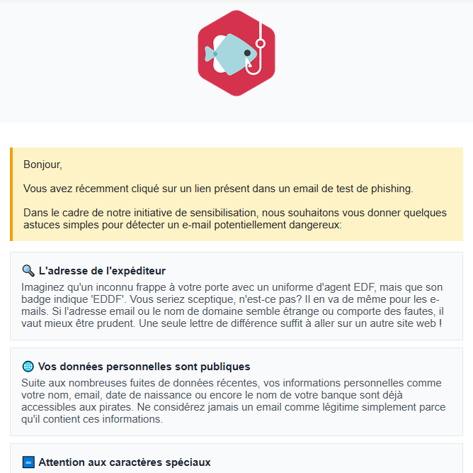Exemple d'email de sensibilisation LePhish